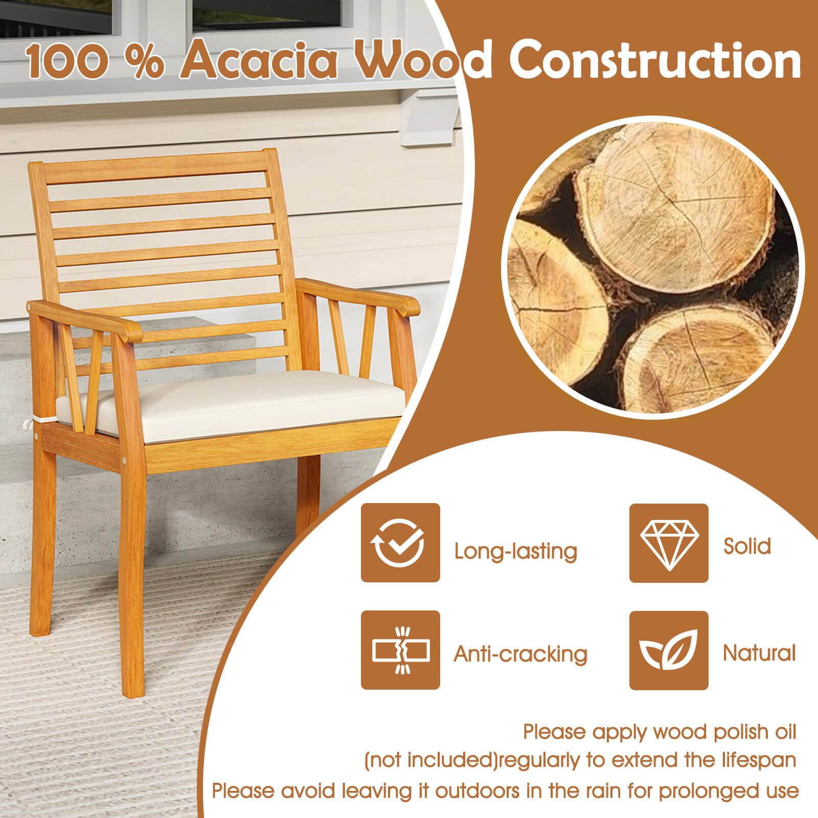 100% Acacia Wood Construction

- Long-lasting
- Solid
- Anti-cracking
- Natural

Please apply wood polish oil (not included) regularly to extend the lifespan. Please avoid leaving it outdoors in the rain for prolonged use.