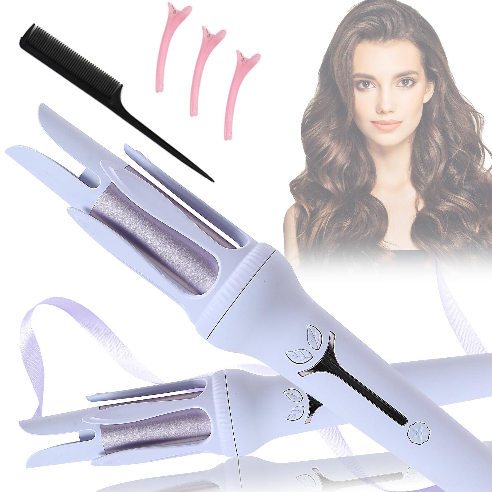 Front. VEGA AUTOMOTIVE - Automatic Curling Iron Hair Curler Rotating Auto With 3 Temp Lcd Display Ceramic Fast Heating Up Anti stuc - Light Purple.
