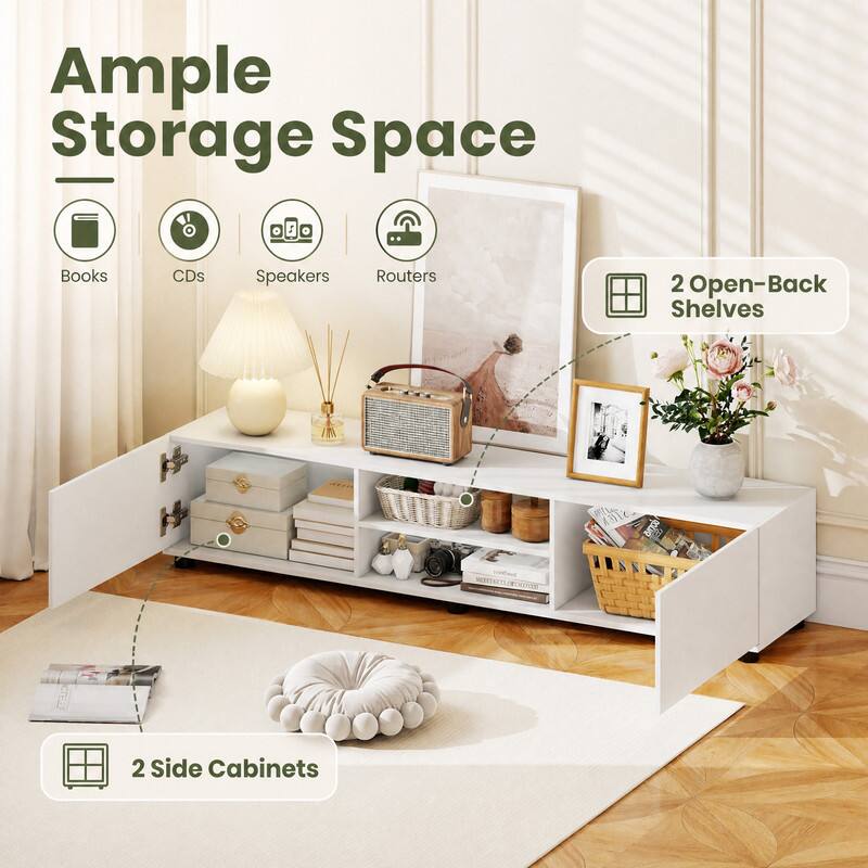 Ample Storage Space

- Books
- CDs
- Speakers
- Routers
- 2 Open-Back Shelves
- 2 Side Cabinets