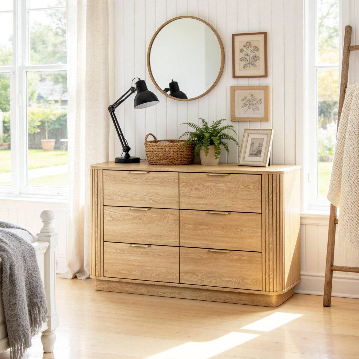 Alt View 1. Furnulem - 6 Drawer Dresser for Bedroom Storage Organizer Cabinet with Deep Drawers for Living Room Hallway - Oak.