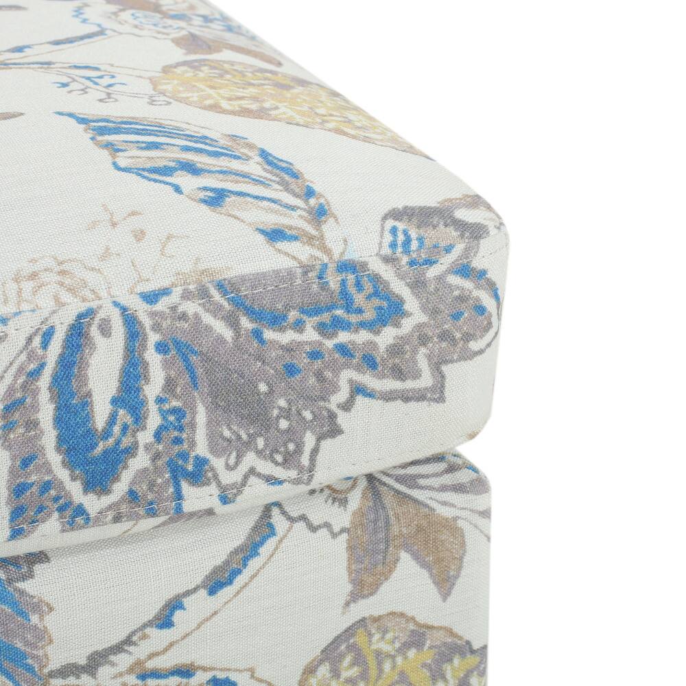 Alt View 2. PDTEND - Contemporary Beige & Blue Flower Upholstered Ottoman for Bedroom - Beige & Blue.