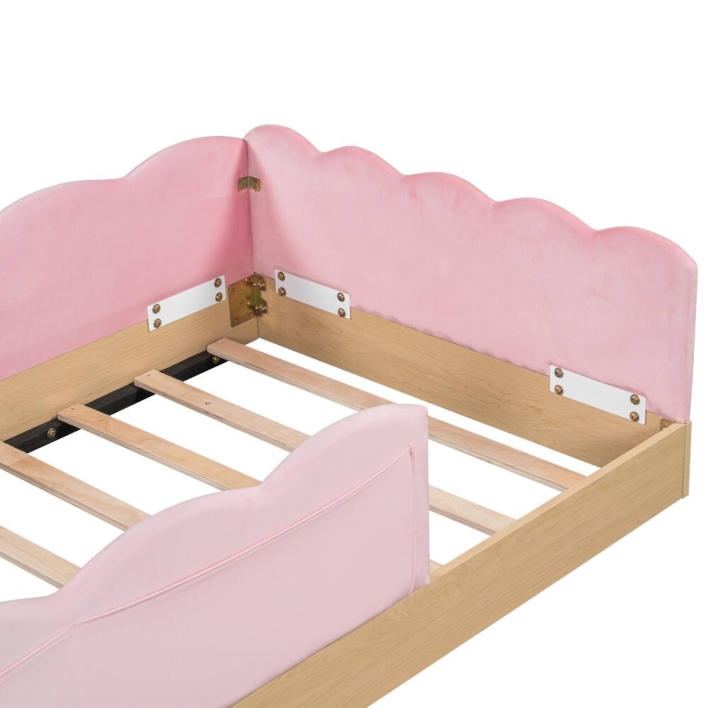 Alt View 10. Loheer - Loheer Twin Upholstered Platform Bed Pink Velvet Kids Bed - Pink.
