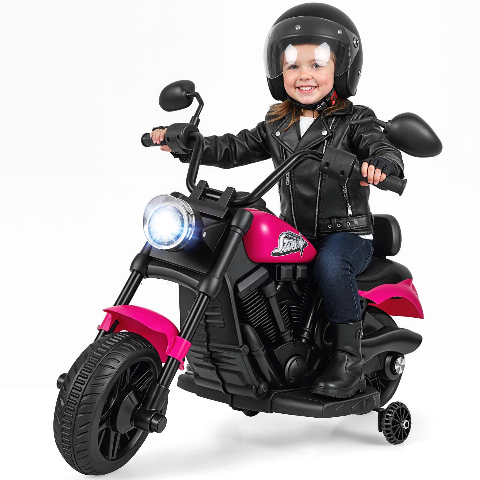 Alt View 9. Gymax - Gymax Kids Motorcycle w/Headlight Music Training Wheels Foot Pedal for Boys Girls Rose - Multicolor.