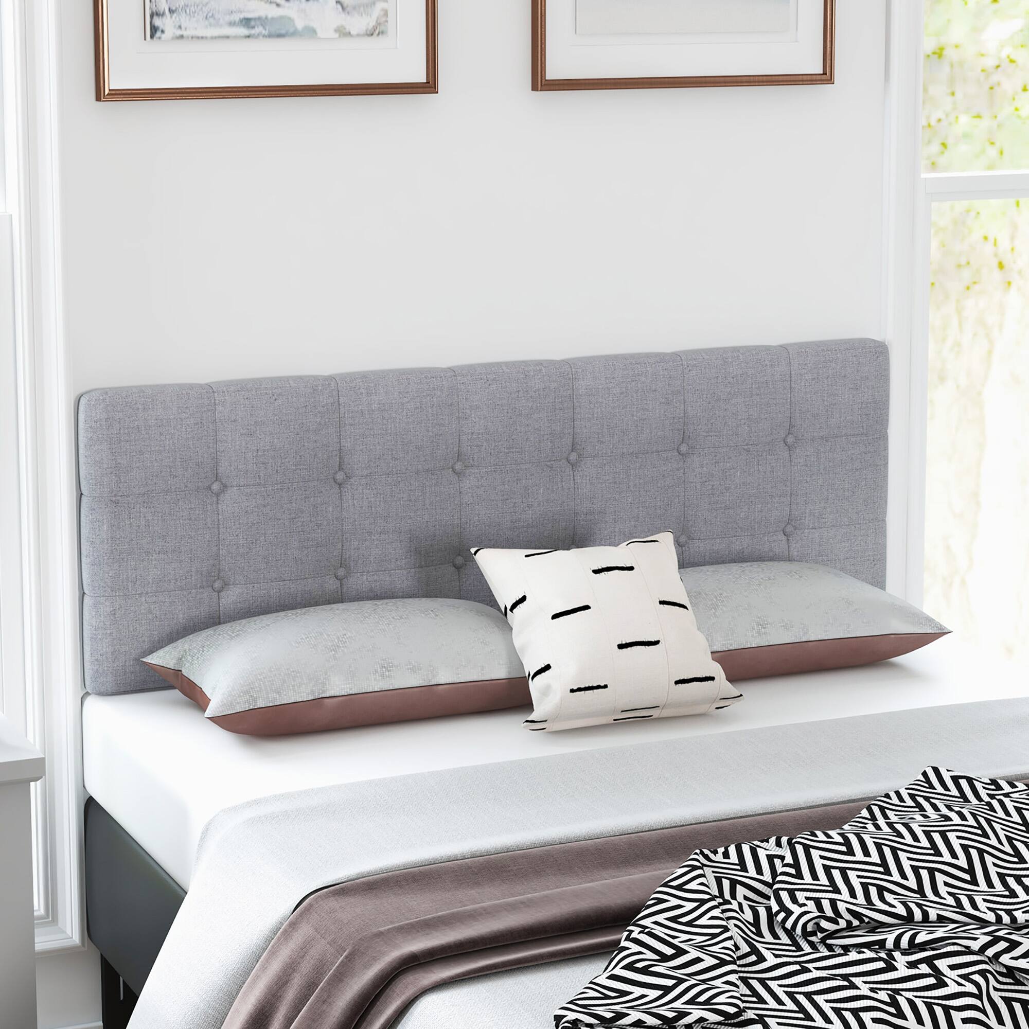 Alt View 4. Costway - Costway Full/Queen Size Headboard Linen Fabric Upholstered Button Tufted Solid Wood Leg - Grey.