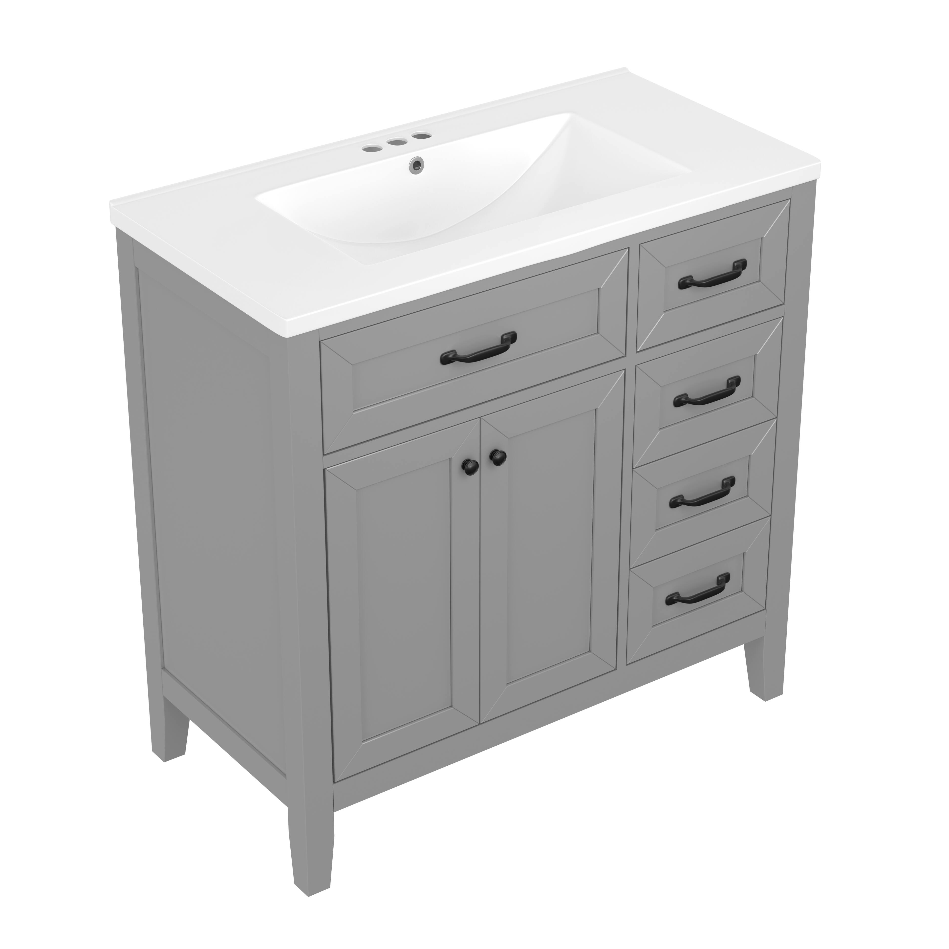 Alt View 6. Tiramisubest - 36" Bathroom Vanity with Sink Combo, Gray Bathroom Cabinet with Drawers, Solid Frame and MDF Board - Gray.