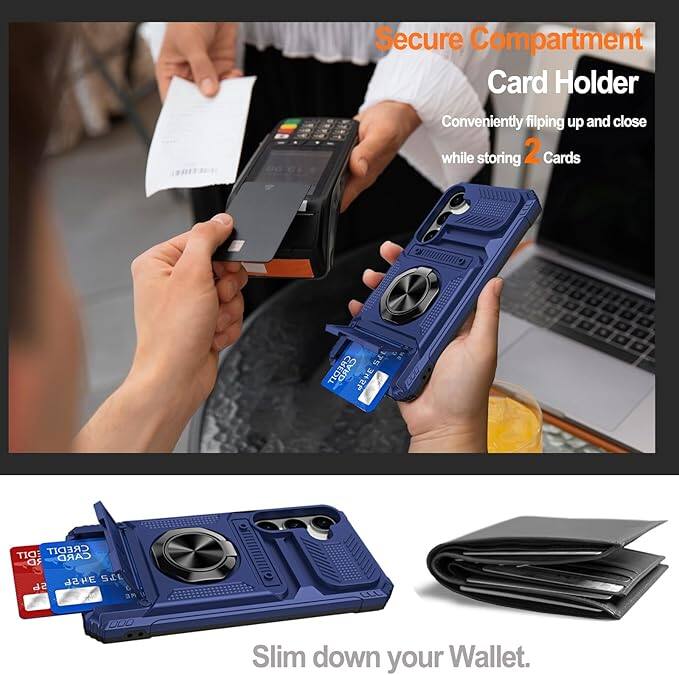 Secure Compartment Card Holder  
Conveniently flipping up and close while storing 2 Cards  

Slim down your Wallet.