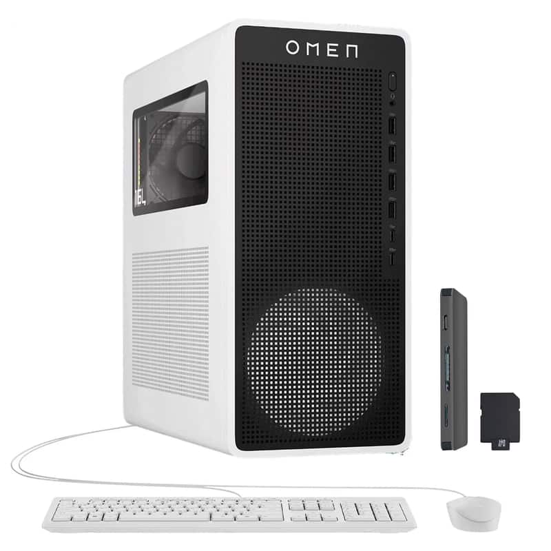 HP OMEN - 16L Gaming Desktop,AMD Ryzen 7 8700F,NVIDIA GeForce RTX 5060,32GB DDR5,2TB SSD+1TB Dock Station,Win 11 Pro - White