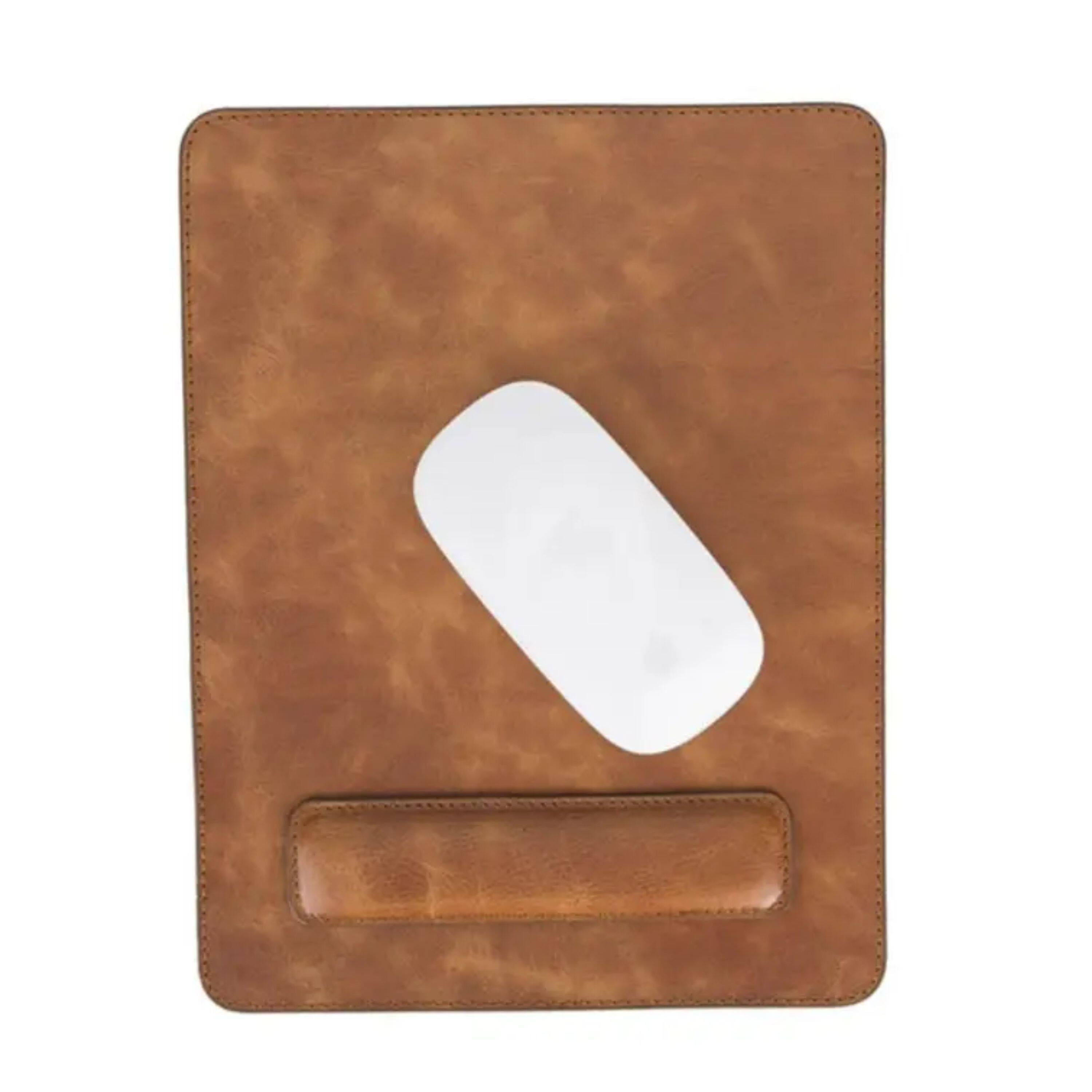 Angle. Kitcheniva - Leather Mouse Pad With Hand Support For Comfort Light Brown - Light Brown.