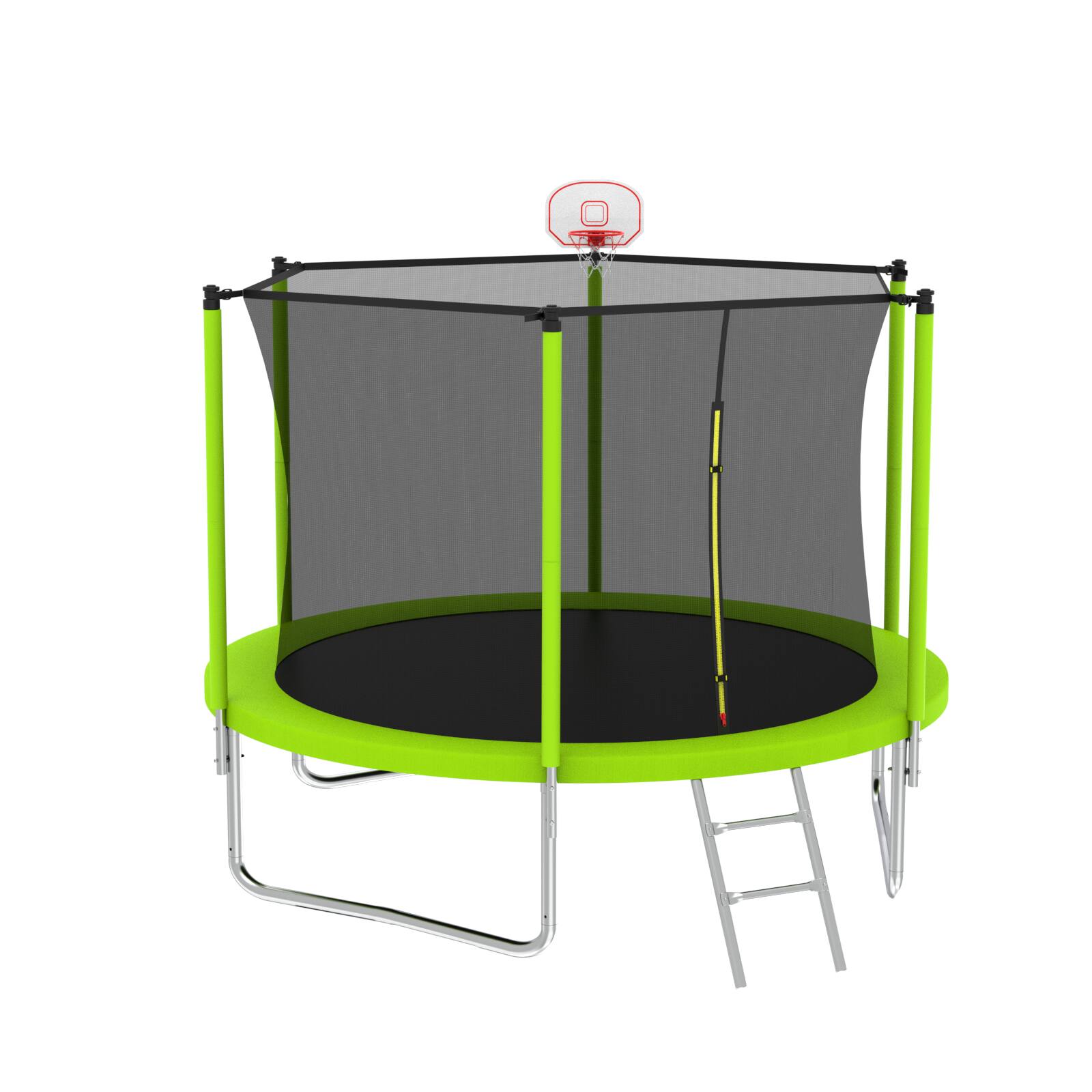 Alt View 7. Ecooso - 10FT Outdoor Kids Trampoline w/ Safety Enclosure, Basketball Hoop & Ladder, Fast Setup, ASTM Compliant - Green.