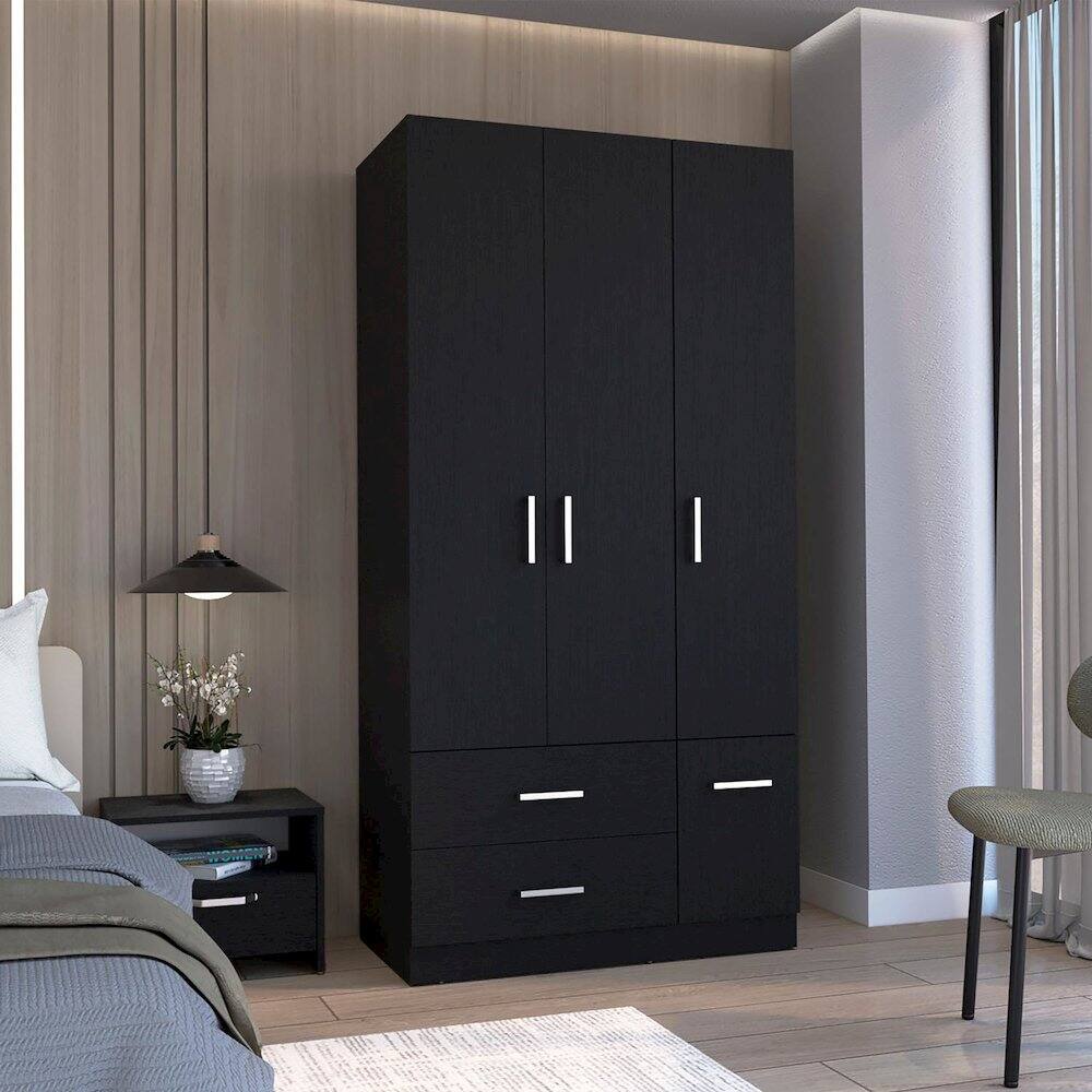 Alt View 2. TuHome - Sebree Four Door Armoire Black MDF - White.