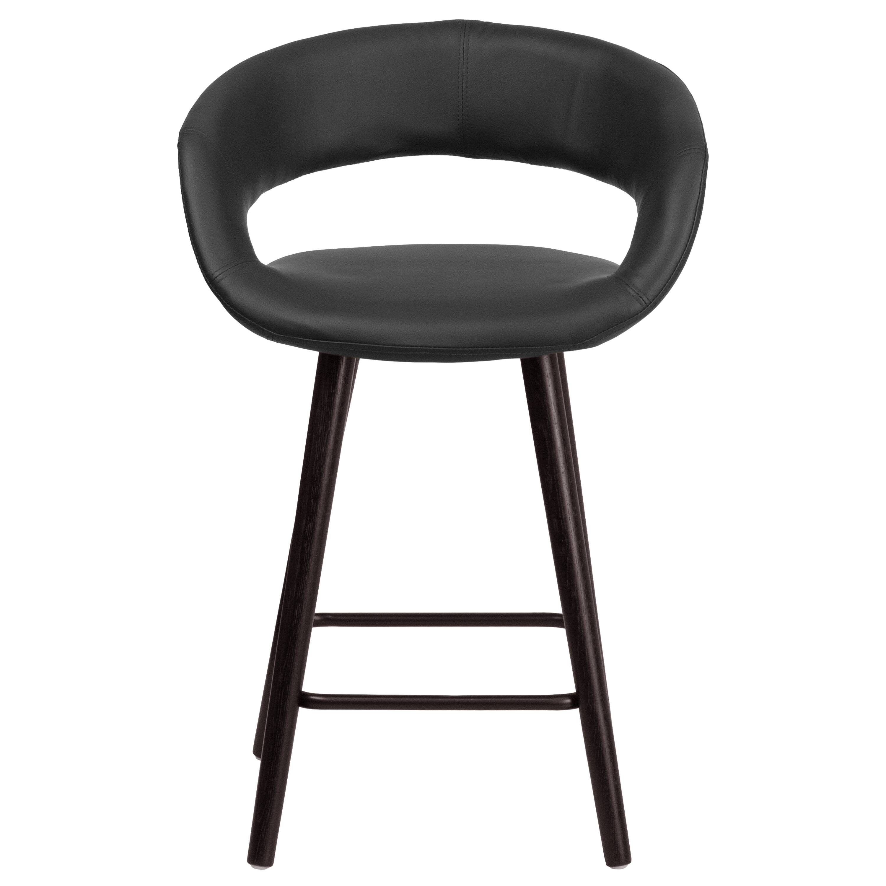 Alt View 8. Emma + Oliver - 2 Pk. 24'' High Contemporary Vinyl Counter Height Stool with Cappuccino Wood Frame - Black.