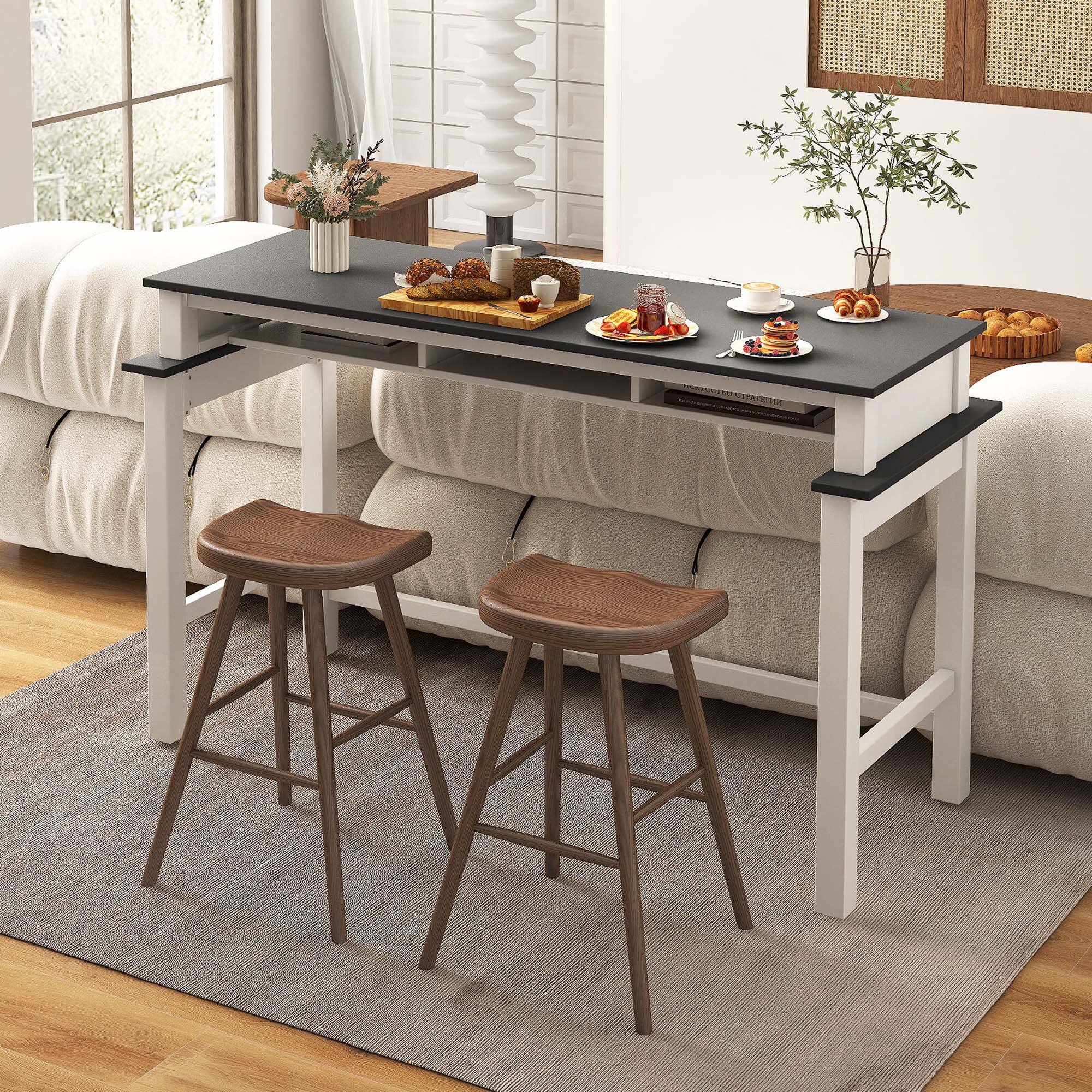 Alt View 4. Costway - Bar Table with Power Outlets Counter Height Table with Storage Compartments Wooden - Grey.