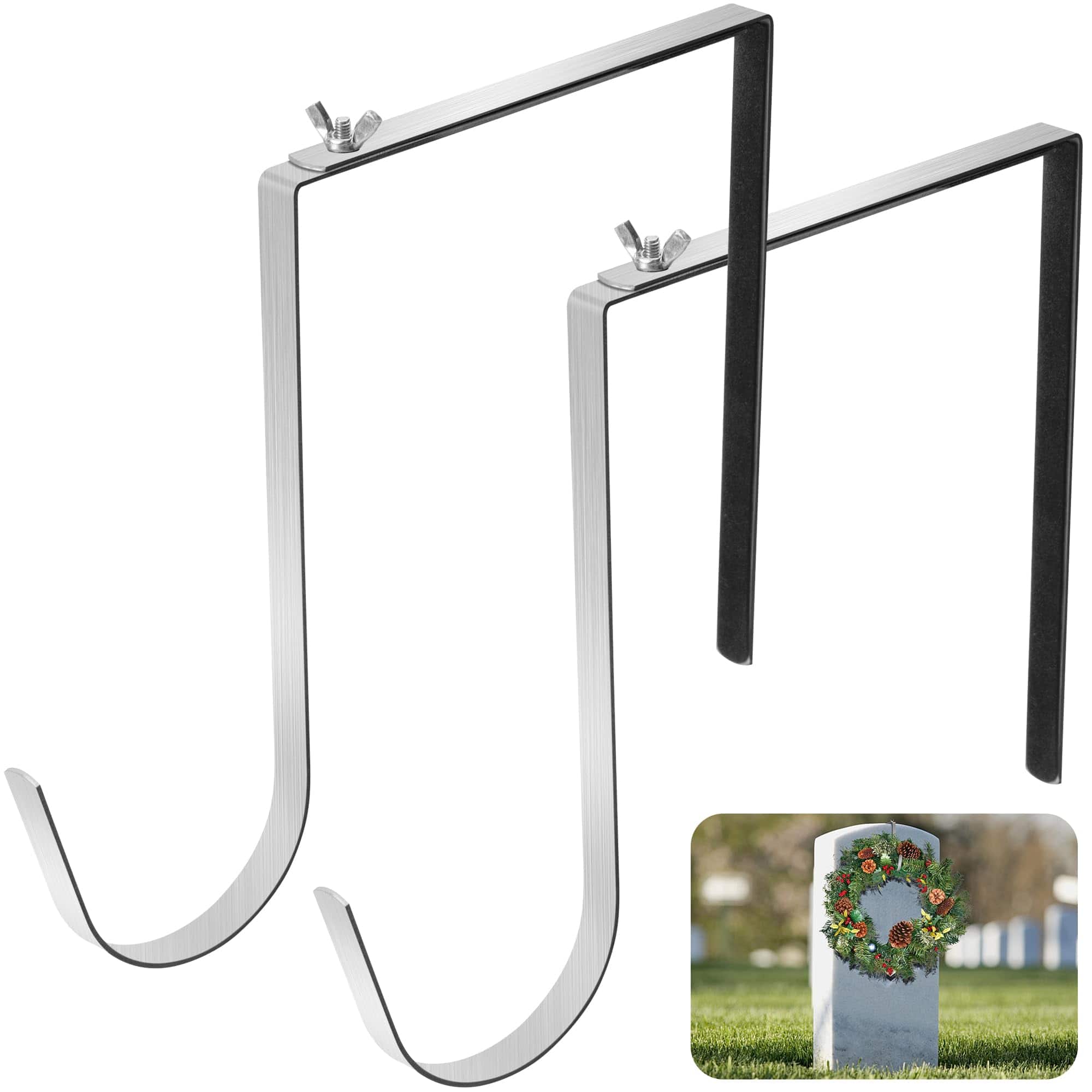 Paradigms Interiors - 2 Christmas Headstone Wreath Hanger- Fit 6 -11 Adjustable Cemetery Tombstone Holder- Stainless Steel Graves - 2 Pcs
