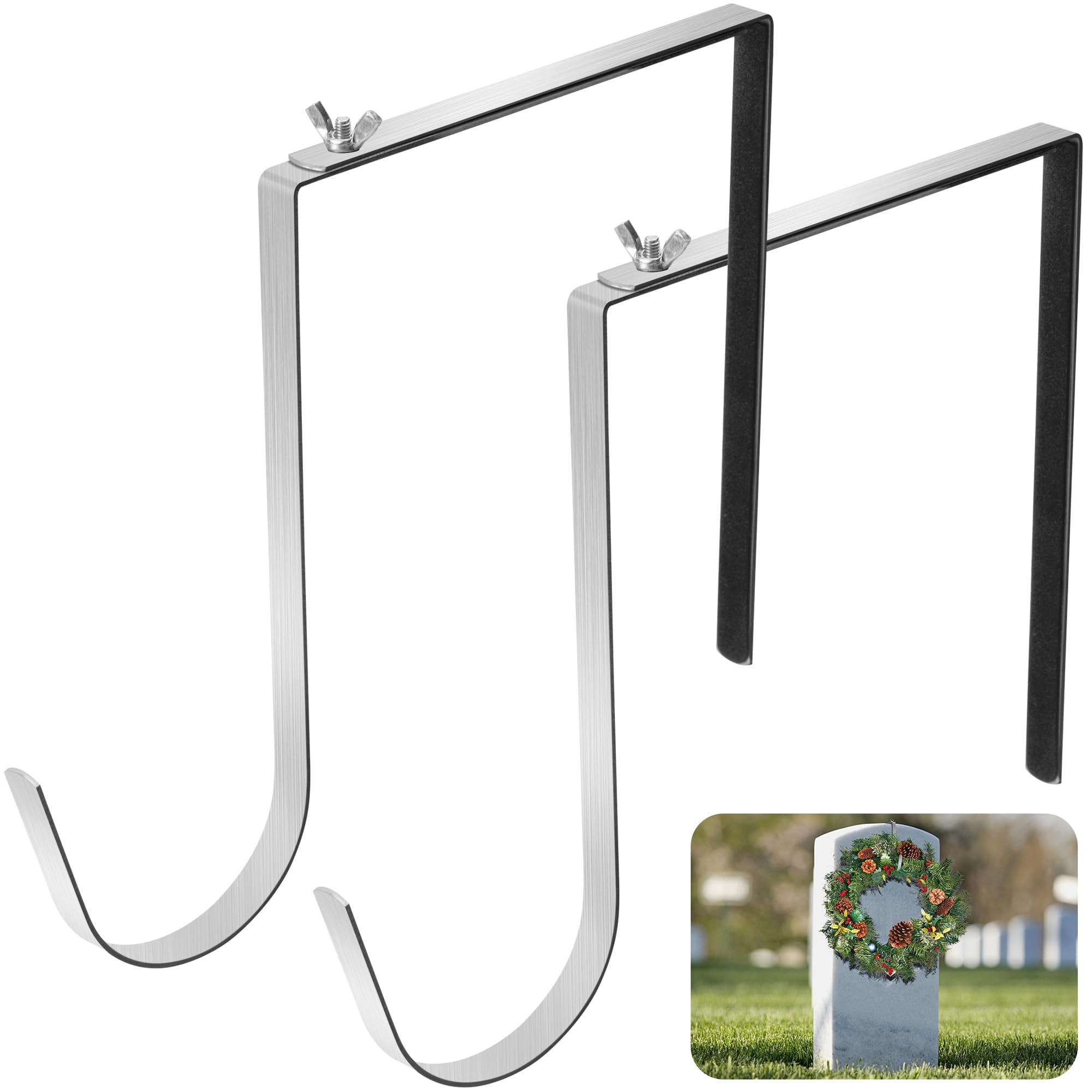 Front. Paradigms Interiors - 2 Christmas Headstone Wreath Hanger- Fit 6 -11 Adjustable Cemetery Tombstone Holder- Stainless Steel Graves... - 2 Pcs.