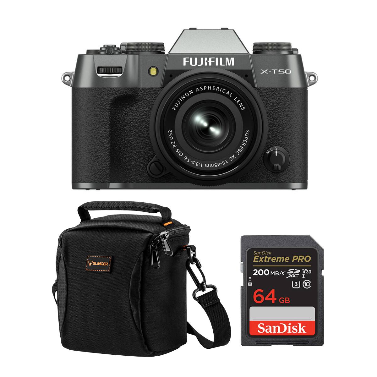 FUJIFILM X-T50 ASPHERICAL FUJINON LENS 52 SUPER PZ MCS OIS XC EBC 1:3.5-5.6 15-45mm

SLINGER

SanDisk Extreme PRO 200 MB/s S V30 XC I 64 GB