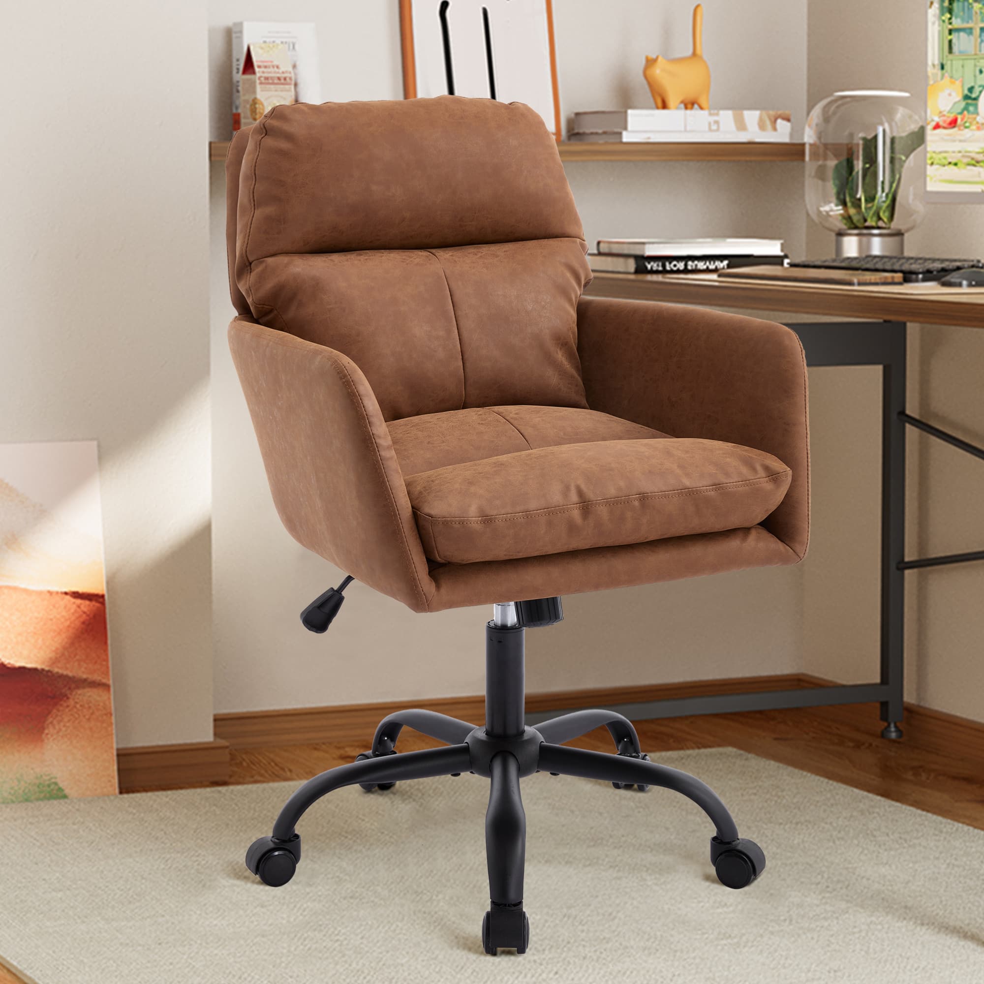 GOODSILO - Ergonomic Executive Office Chair with Adjustable Height and PU Leather Upholstery - Brown - Thumbnail 3