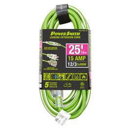 PowerSmith - 1-Outlet 15-Amp 3-Prong Grounded Heavy-Duty Rubber-Jacket Outdoor Locking Extension Cord 12-Gauge 25 ft - Green