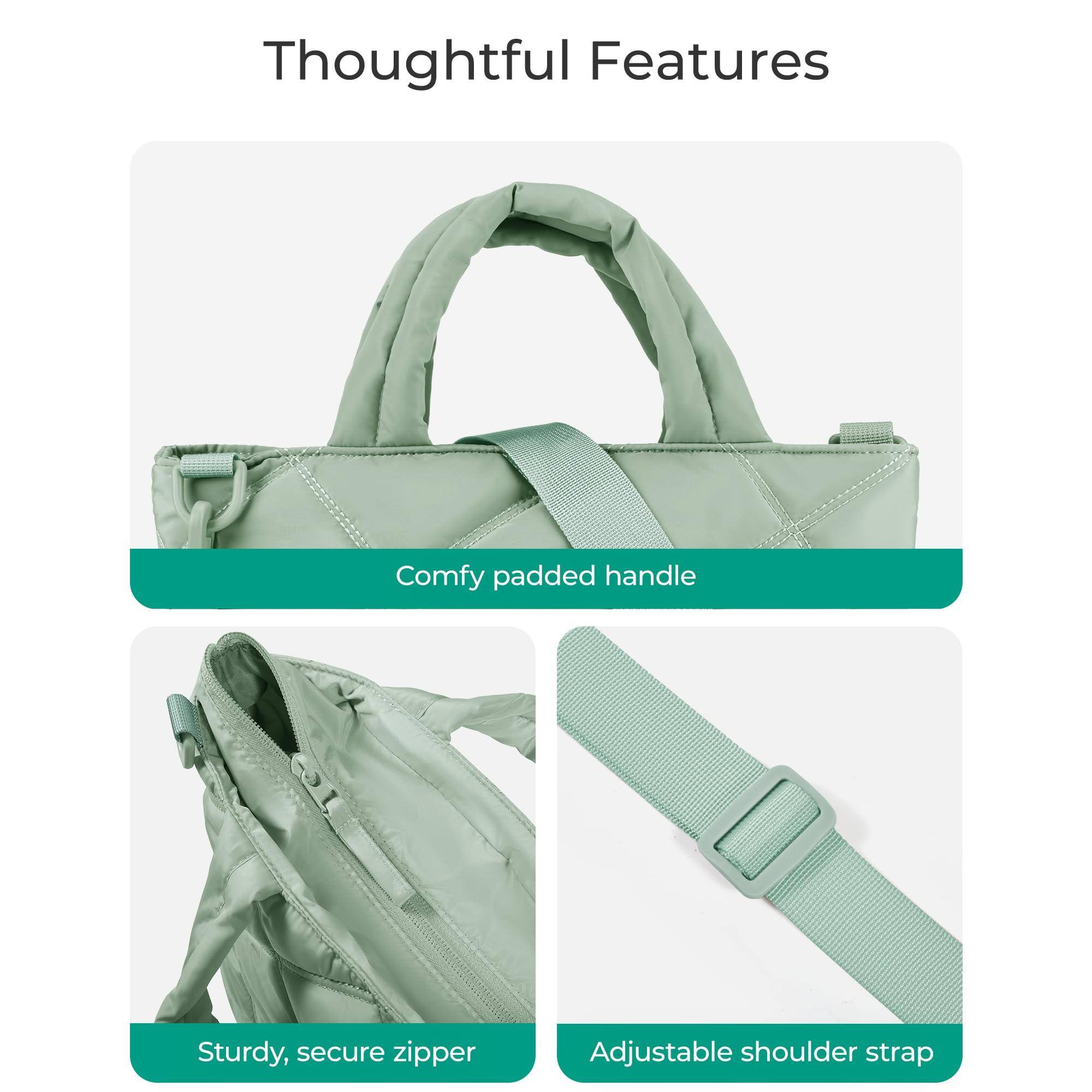 Thoughtful Features

- Comfy padded handle
- Sturdy, secure zipper
- Adjustable shoulder strap