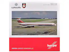 Ilyushin IL-62M Commercial Aircraft "German Luftwaffe" (11+22) White with Red Stripes 1/200 Diecast Model by Herpa
