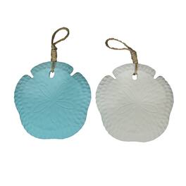 Things2Die4 - Set of 2 Wooden Sand Dollar Wall Hangings – Coastal Blue and White Decorations - Multicolored