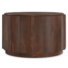 Front. Simpli Home - Trenton SOLID MANGO WOOD 32 inch Wide Round Contemporary Coffee Table in Walnut Brown, Fully Assembled - Walnut Brown.