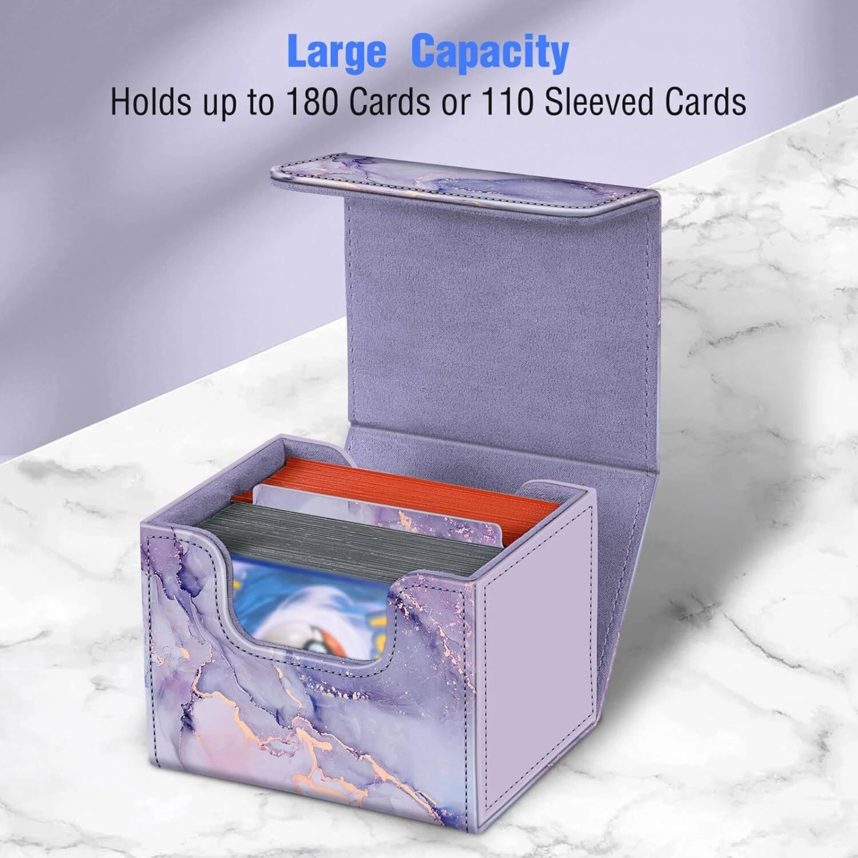 Large Capacity  
Holds up to 180 Cards or 110 Sleeved Cards