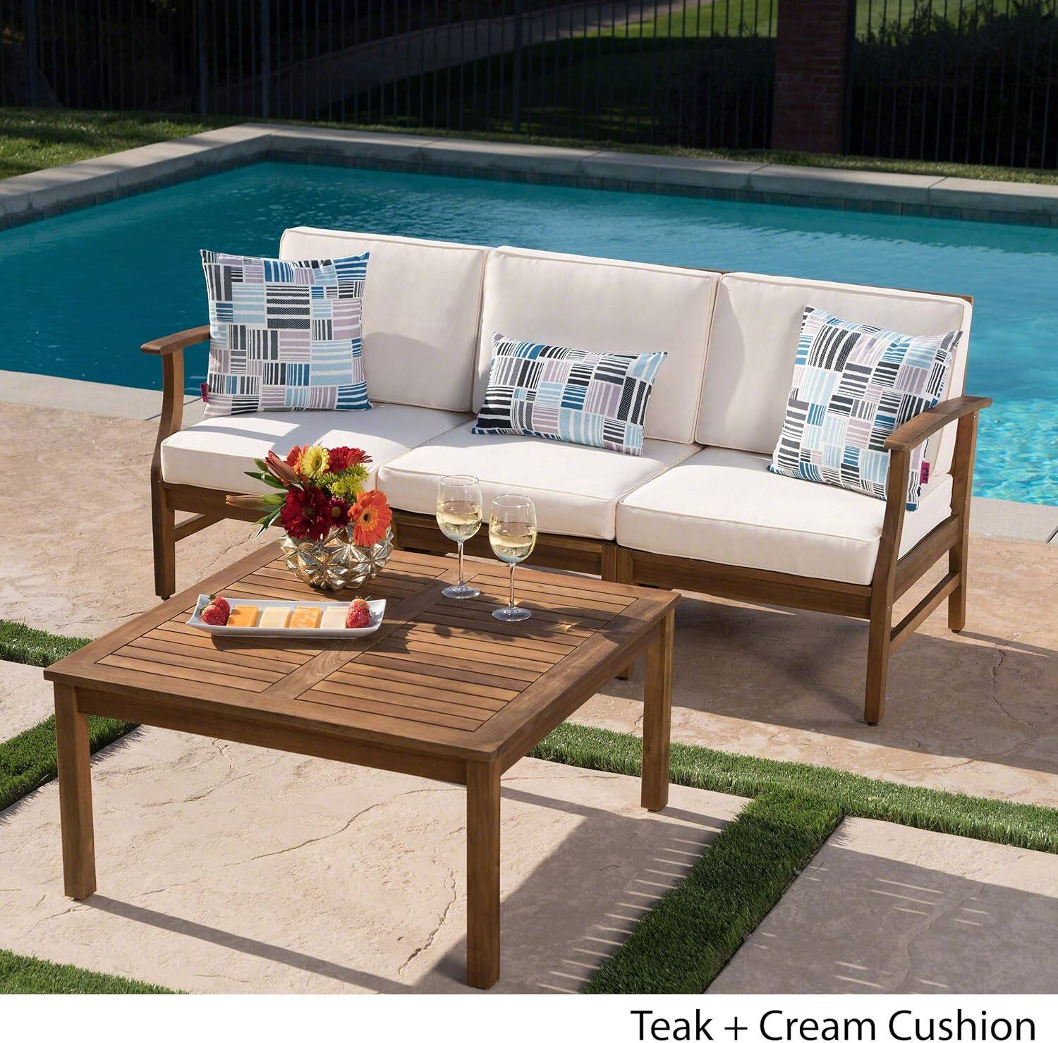 Teak + Cream Cushion