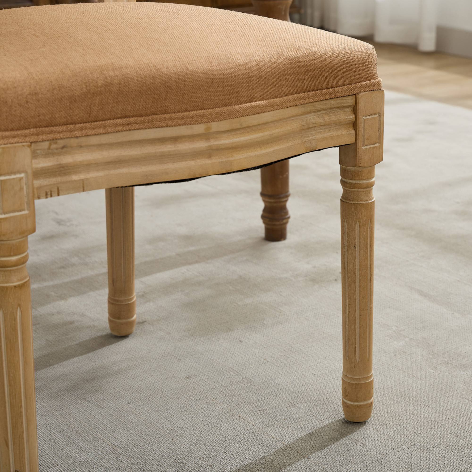 Alt View 8. GOODSILO - French Style Solid Wood Dining Chairs with Linen Upholstery and Rattan Backrest, Set of 2 - Tan.