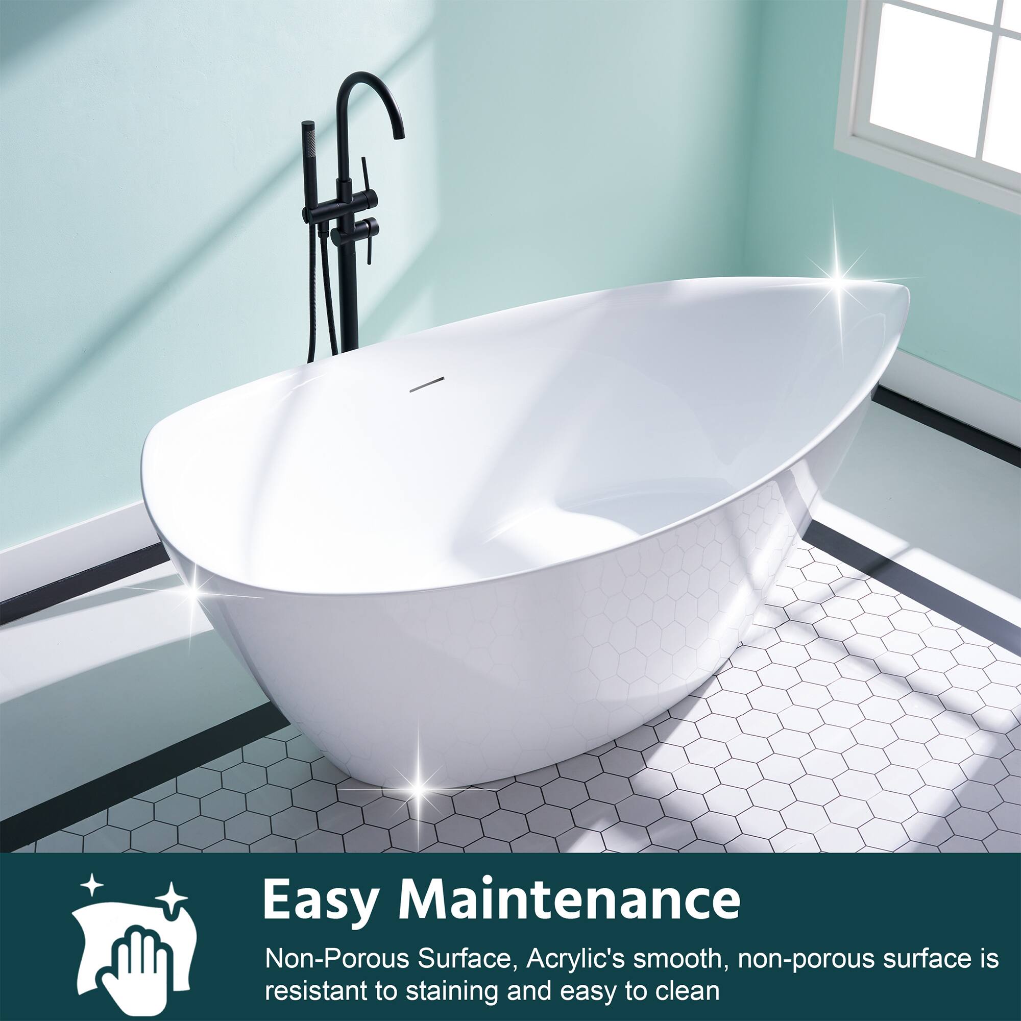 Easy Maintenance  
Non-Porous Surface  
Acrylic's smooth, non-porous surface is resistant to staining and easy to clean