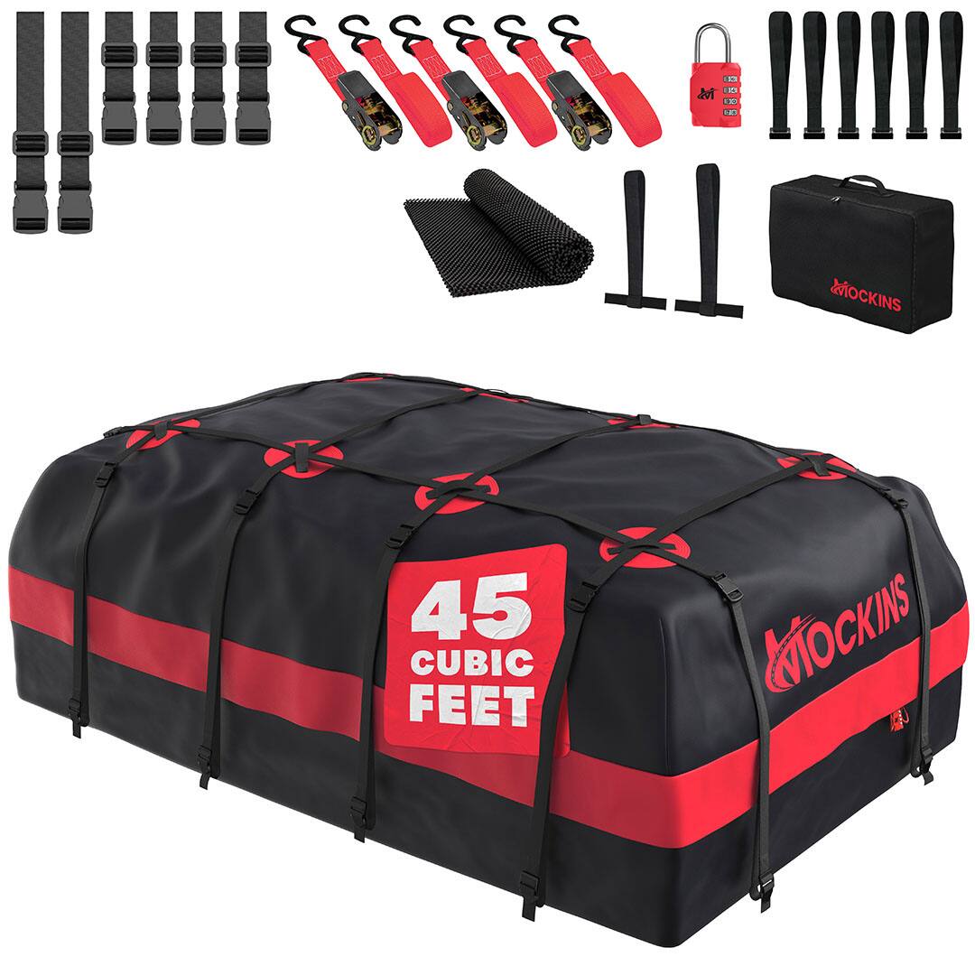 Mockins - 45 Cu Ft. Waterproof Roof Top Cargo Bag (75 in. x 48 in. x 22 in.) with Mat, Straps, Hooks, Lock & Carry Case