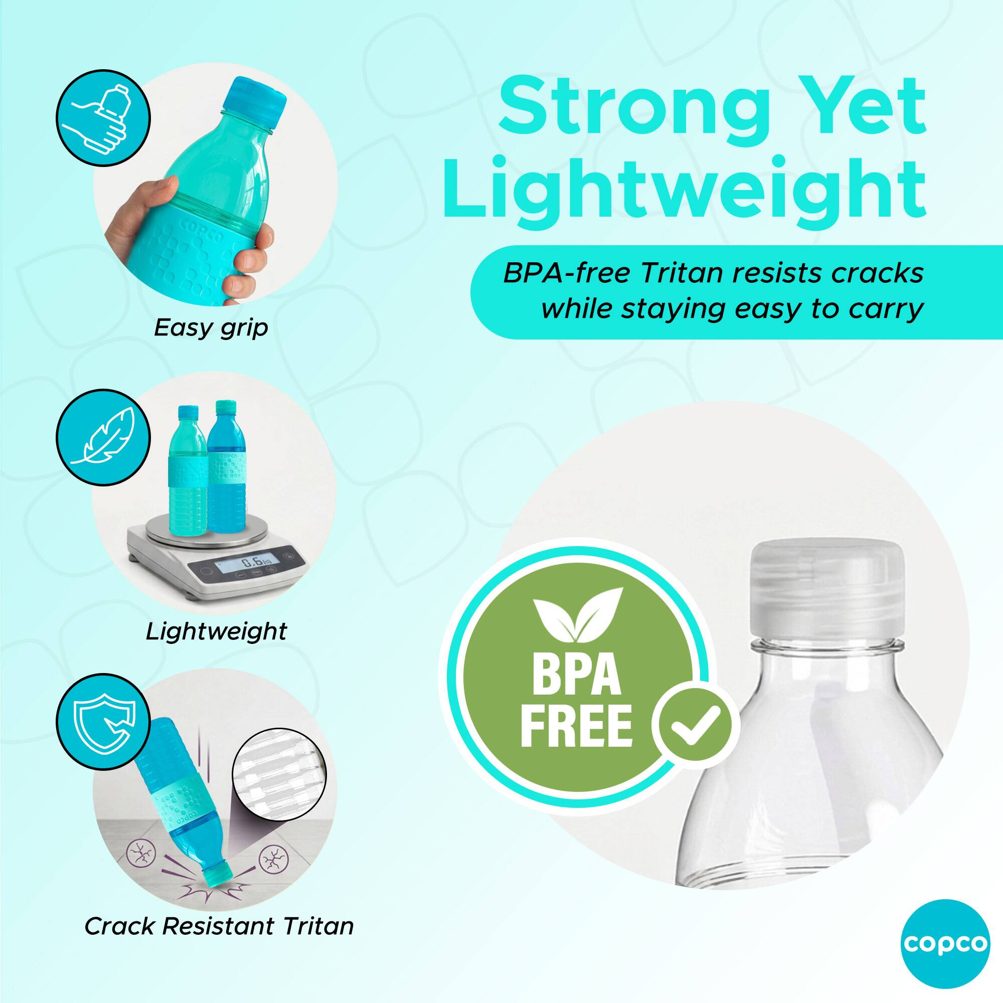 Copco Hydra Water Bottle Set of 2, 16.9 oz Leak Proof Tritan, BPA Free ...