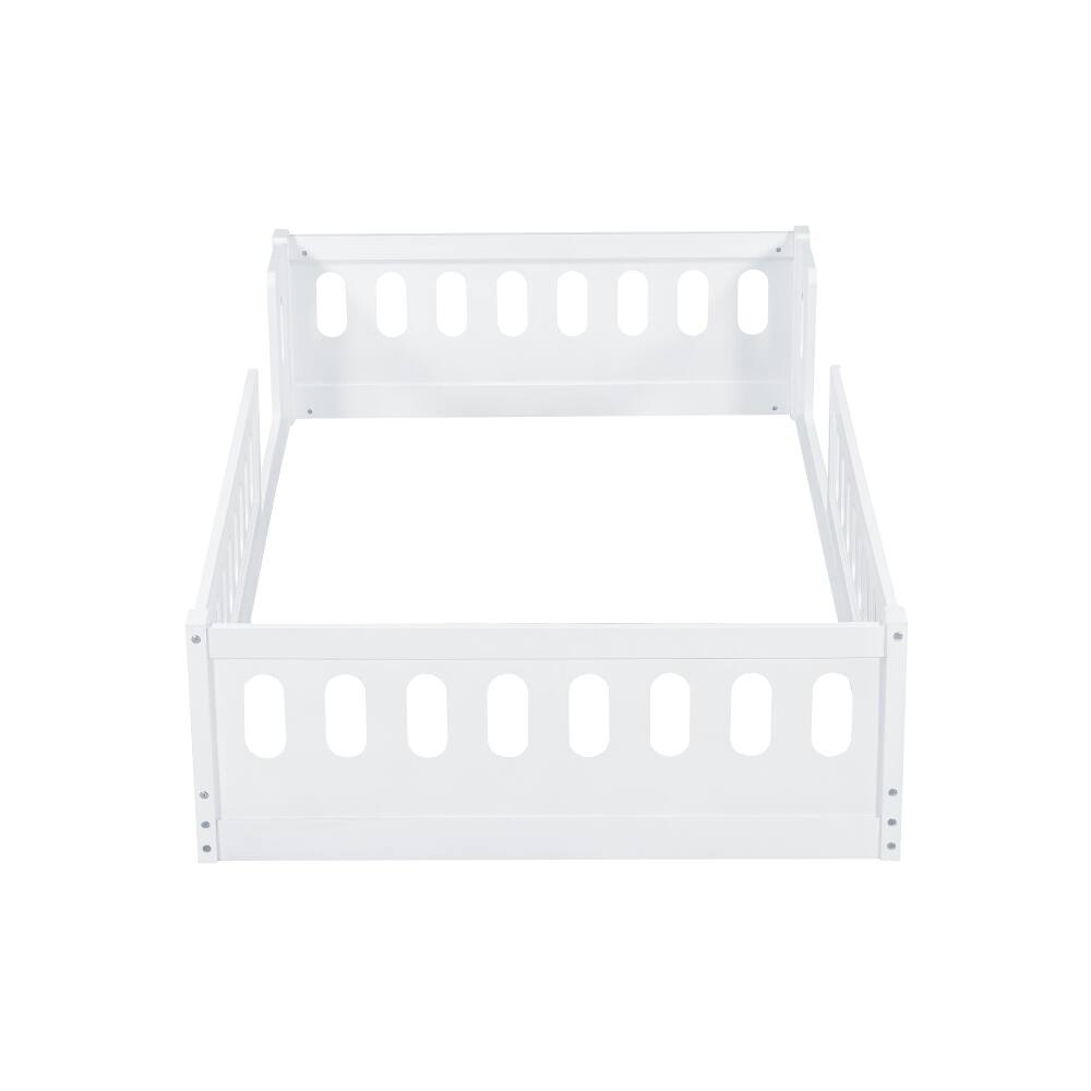 Alt View 3. Loheer - Loheer Twin Platform Bed White Wood Twin Bed with Guardrail Kids Floor Bed - White.