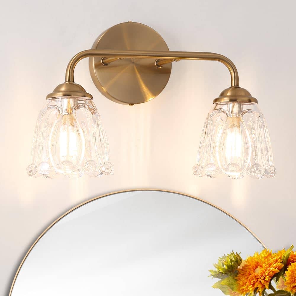 Cedar Assembly - Vintage Vanity Lighting For Bathroom And Light Fixtures With Clear Glass Shade Elegant Over Mirror Wall Sco - Gold 14.17in
