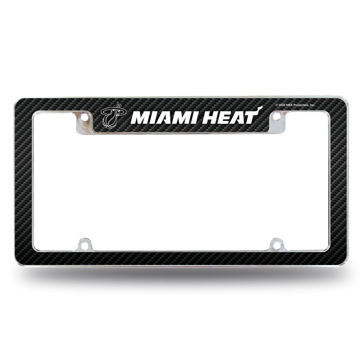 Miami Basketball Heat Chrome Metal License Plate Frame - Carbon Fiber Look