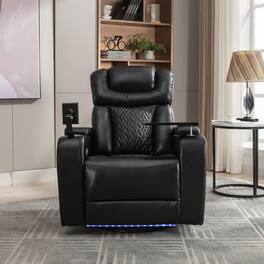 TinyHomie - 270 Degree Swivel PU Leather Power Recliner Individual Seat Home Theater Recliner - Black