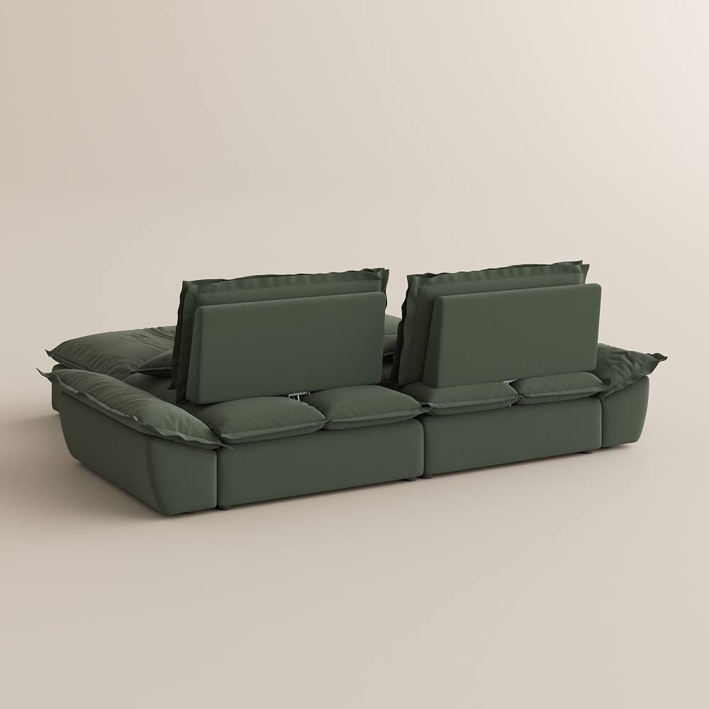 Alt View 9. POVISON - Modern Beige Sleeper Sofa with 2 Ottomans - Green Suede Fabric.