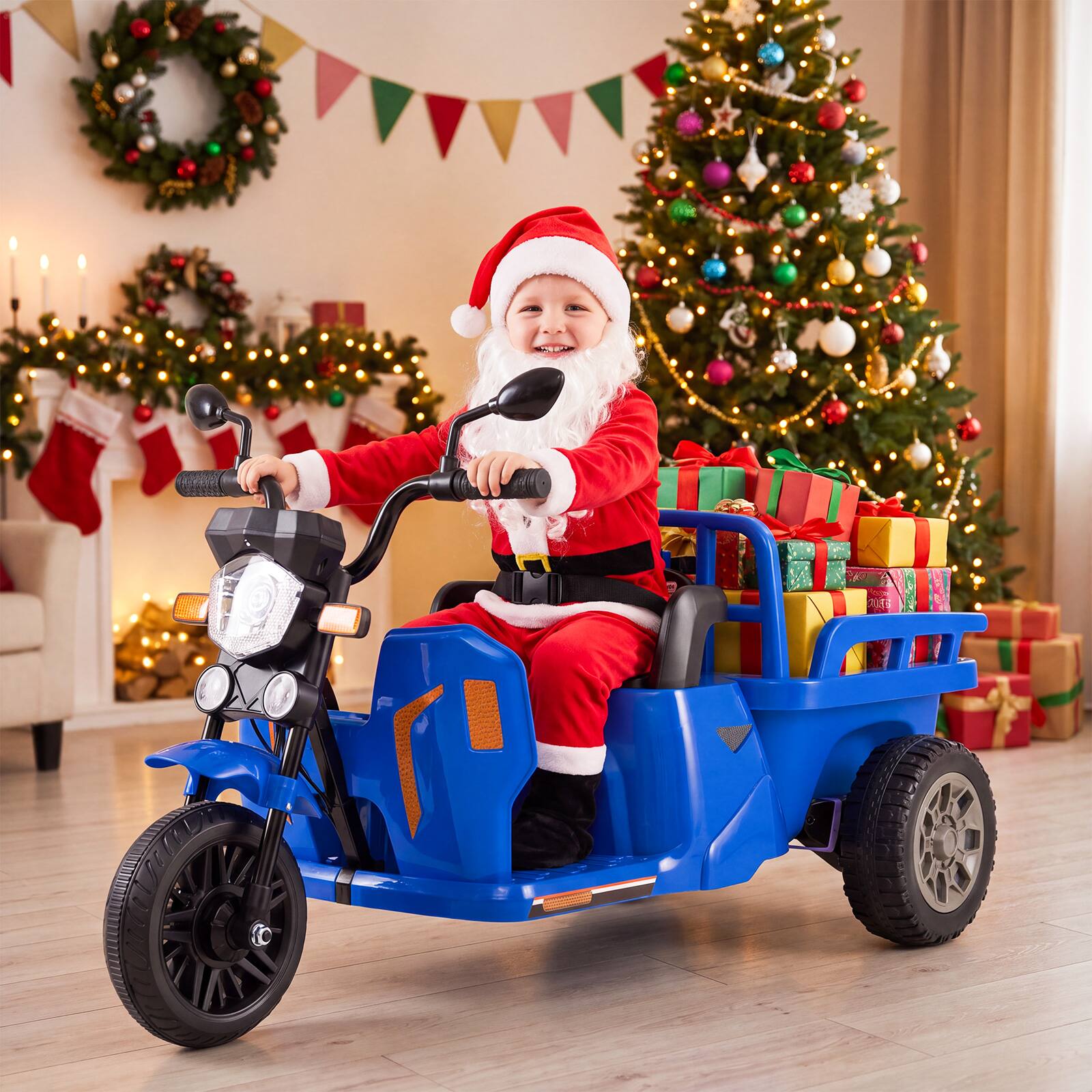 Alt View 3. Costway - Costway 12V Kids Motorcycle with 3 Wheels, Trailer, Shovel, 2 x 75W Motors, 2 Speed Levels - Blue.