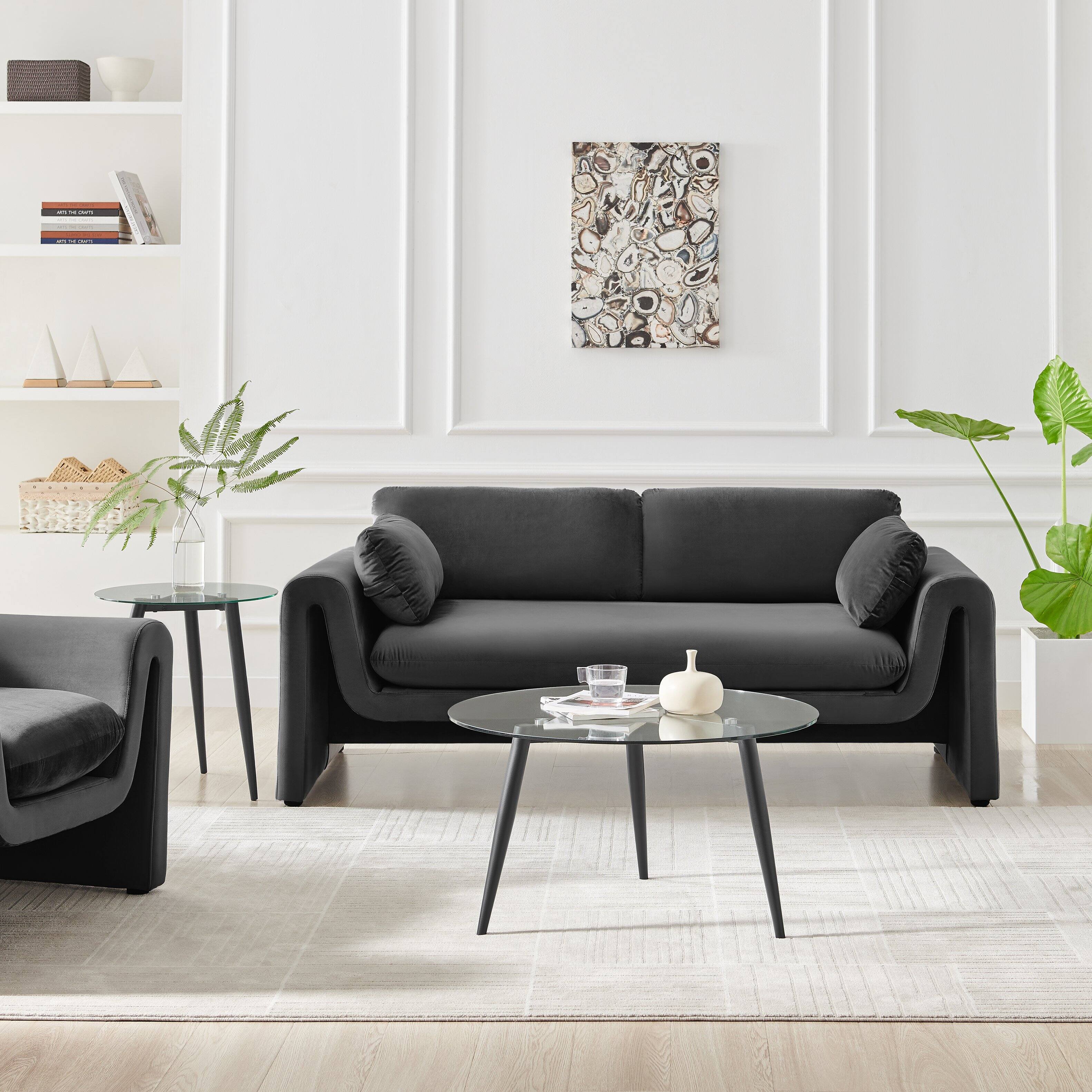 Alt View 4. Danya B - Van Beuren Coffee Table with Taper Legs and Clear Glass Tabletop - Black - Black, Clear.