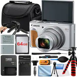 Canon - PowerShot SX740 HS Camera with 64GB Card + Case + Tripod + Pistol Grip + ZeeTech Pro - Silver