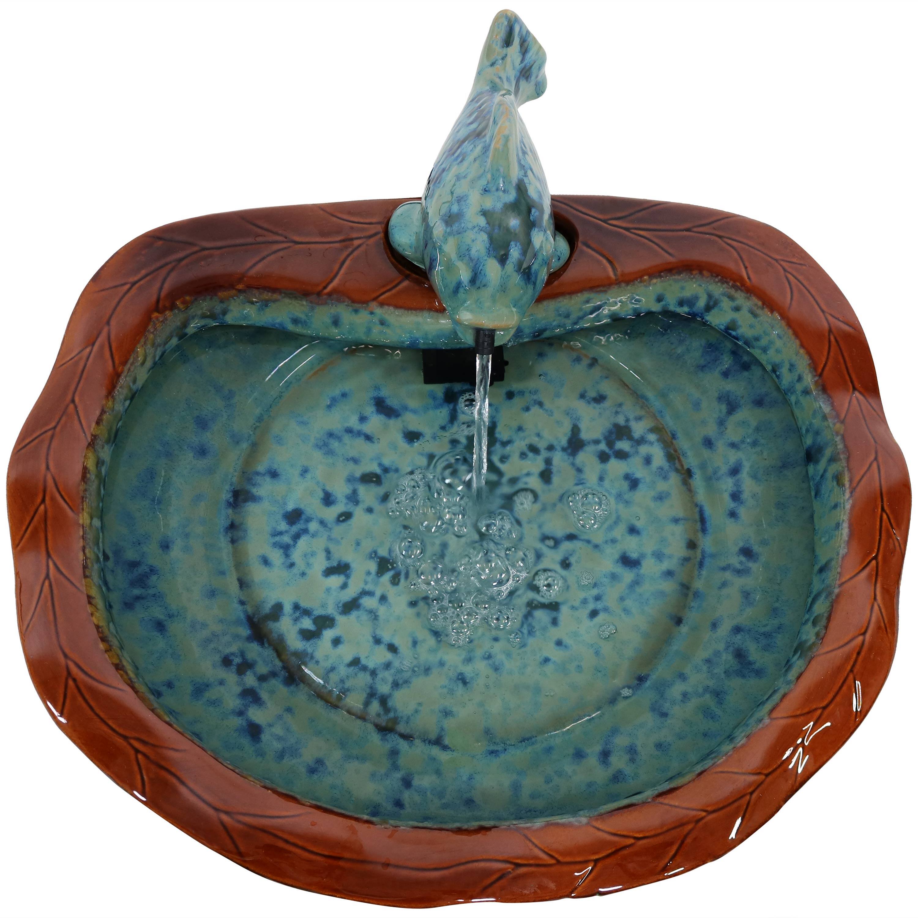 Alt View 10. Sunnydaze - Fish Glazed Ceramic Outdoor Water Fountain - Aqua/Brown.