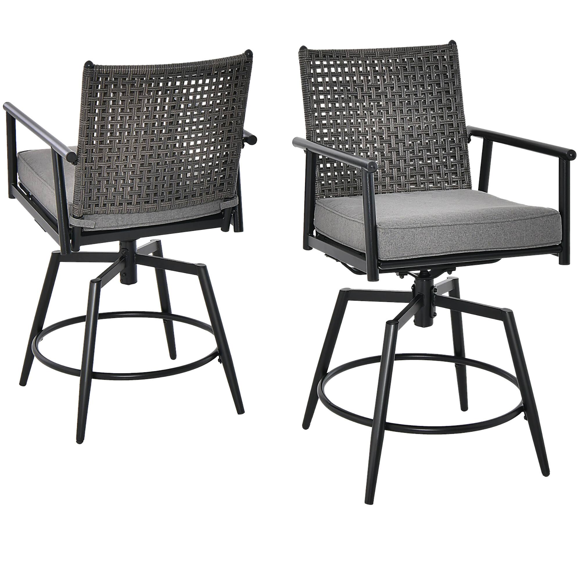 Alt View 8. Gymax - Gymax Patio Swivel Bar Stools Set of 2 Outdoor Counter Height Bar Chairs w/ PE Rattan Back - Black.