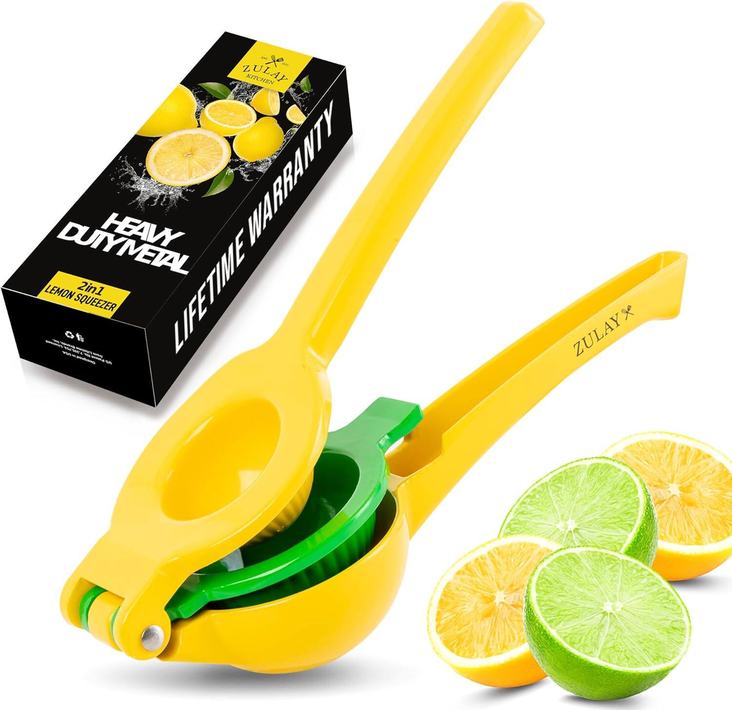 Zulay Kitchen - Metal 2-In-1 Lemon Squeezer - Yellow and Green