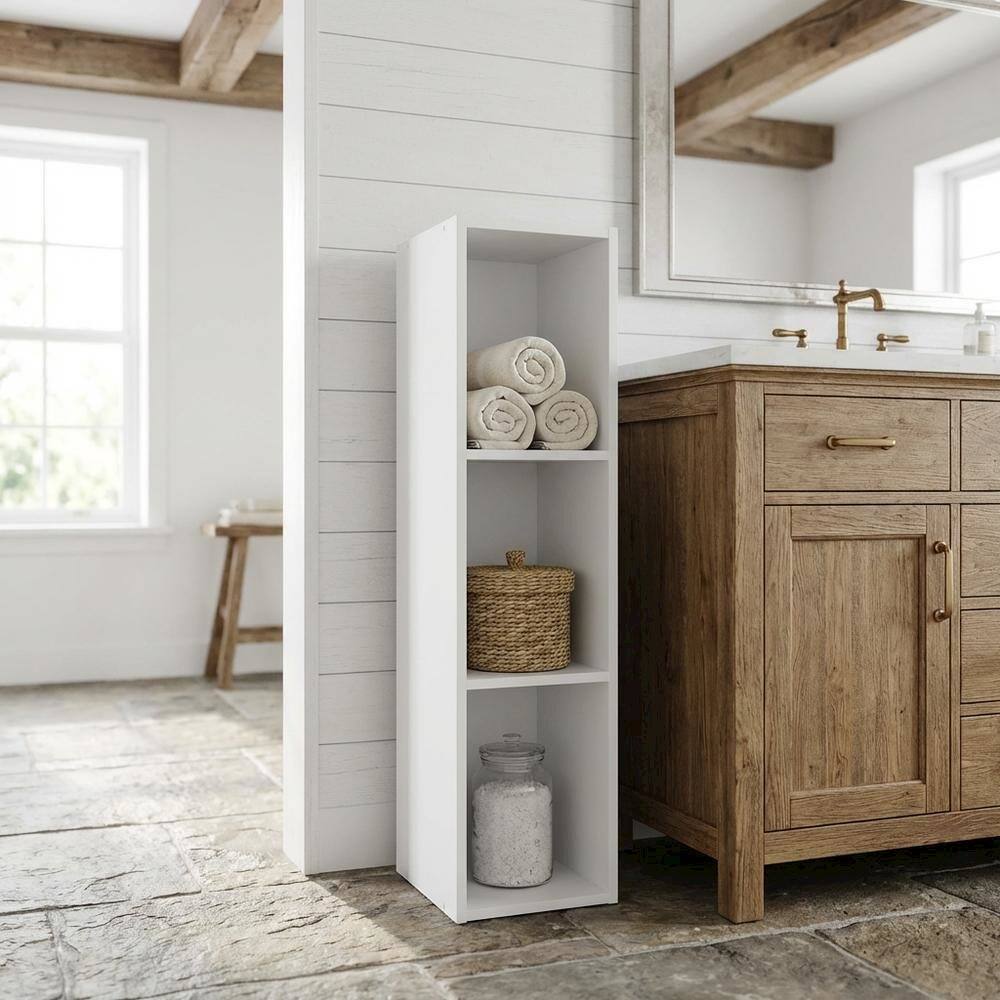 Alt View 3. FurniFact - Wooden white bookcase with compact design for versatile storage - White.