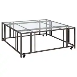 Coaster Co. of America - Adri Square Glass Top Coffee Table with Casters Nickel - Black