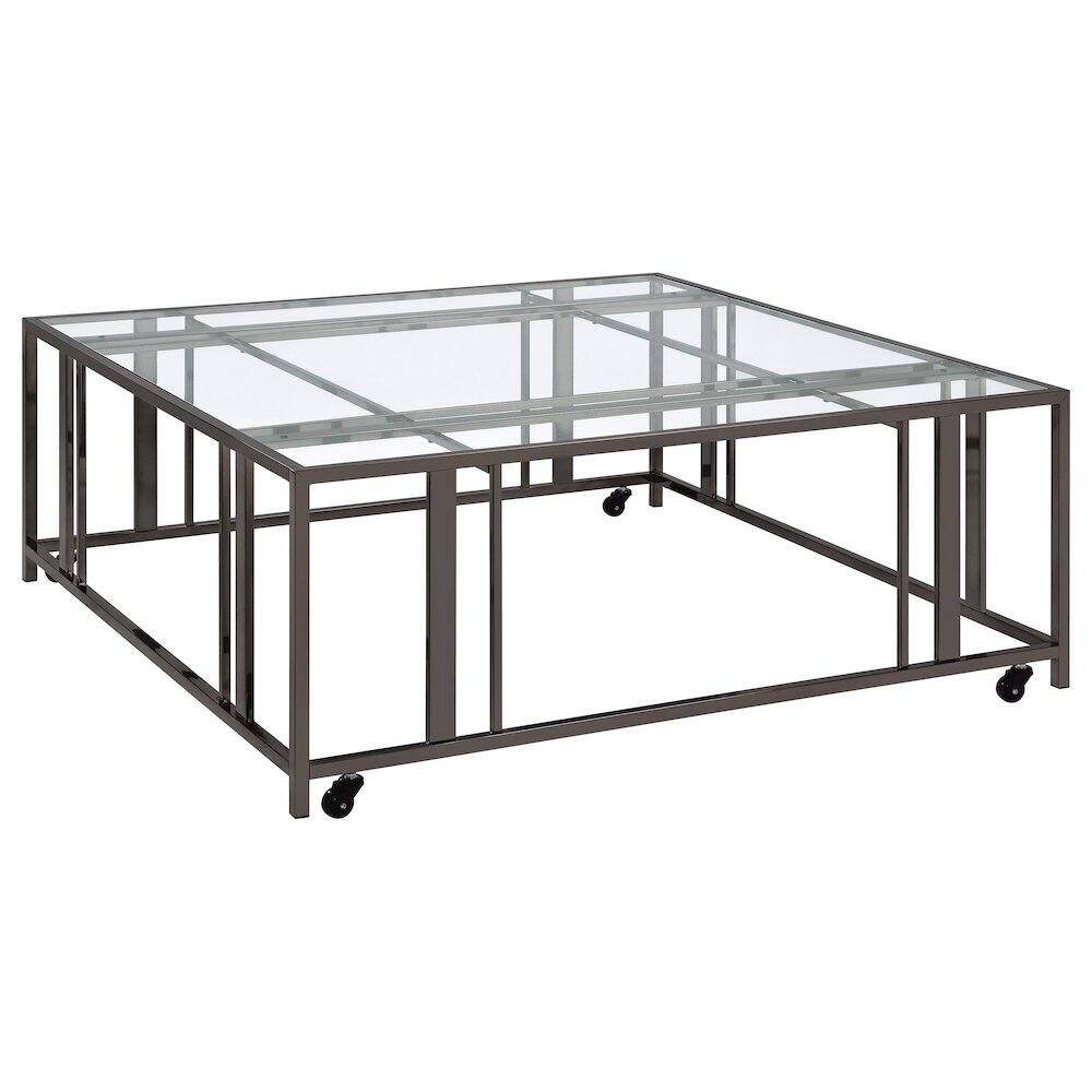 Front. Coaster Co. of America - Adri Square Glass Top Coffee Table with Casters Black Nickel - Black.