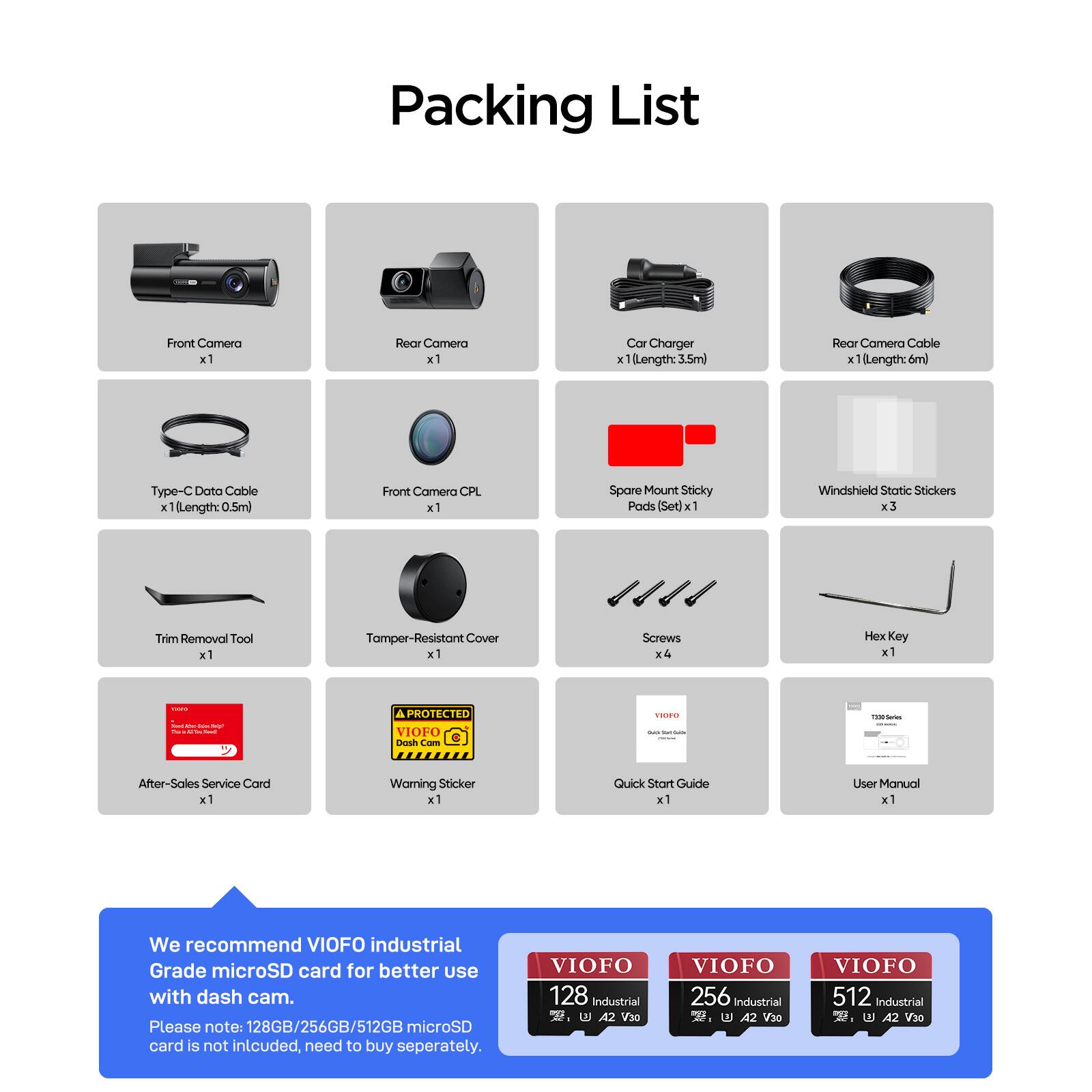 VIOFO T330 2CH Dash Cam, 4K 60fps Front + 2K Rear Recording, Dual ...