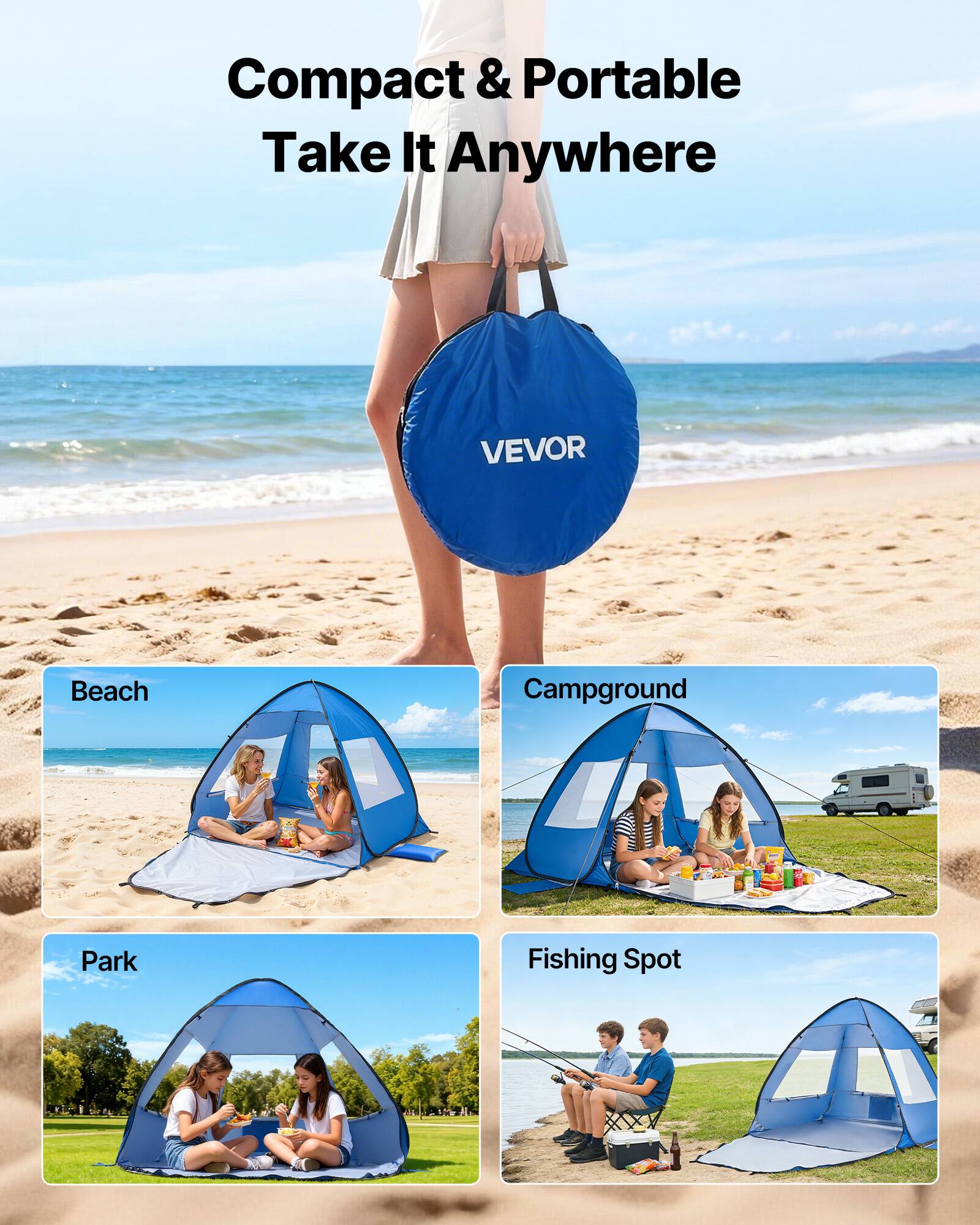 Compact & Portable  
Take It Anywhere  

Beach  
Campground  
Park  
Fishing Spot  

VEVOR