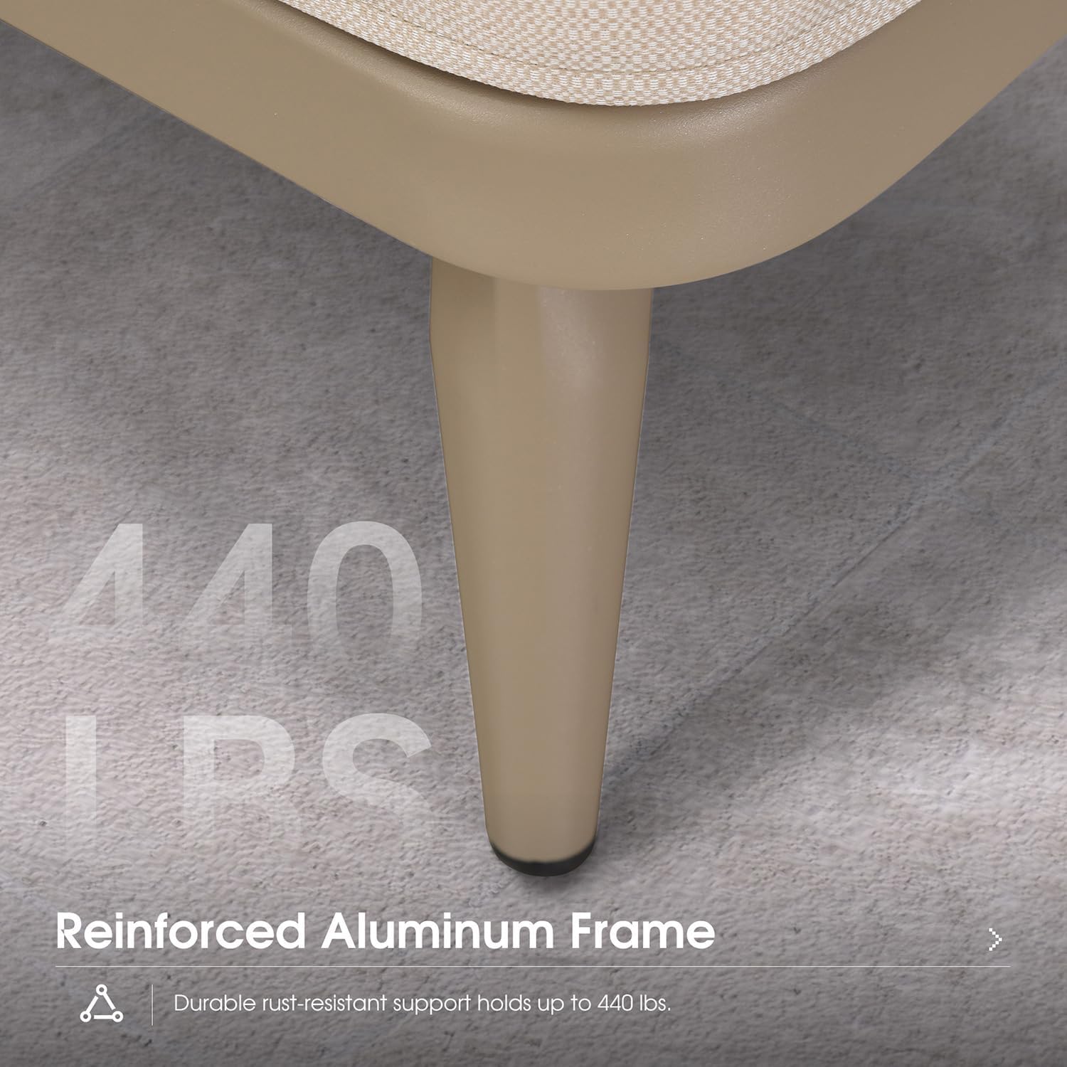 440 LBS Reinforced Aluminum Frame Durable rust-resistant support holds up to 440 lbs.