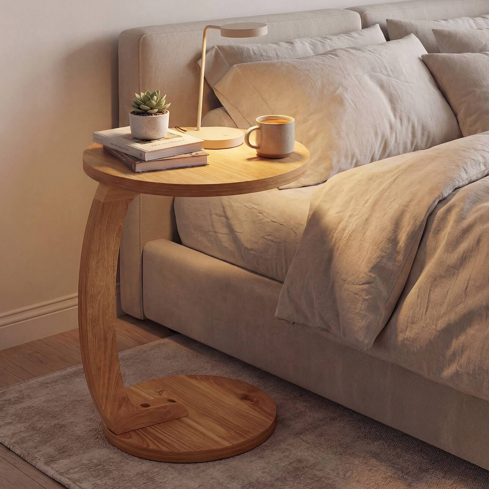 Alt View 3. Costway - Costway 2 PCS Round C-shaped Side Table, 24" Solid Teak Wood End Table with Thickened Top - Natural.