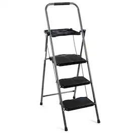 Best Choice Products - 3-Step Portable Folding Anti-Slip Steel Ladder w/ Hand Grip, Utility Tray, 330lb Capacity - Black